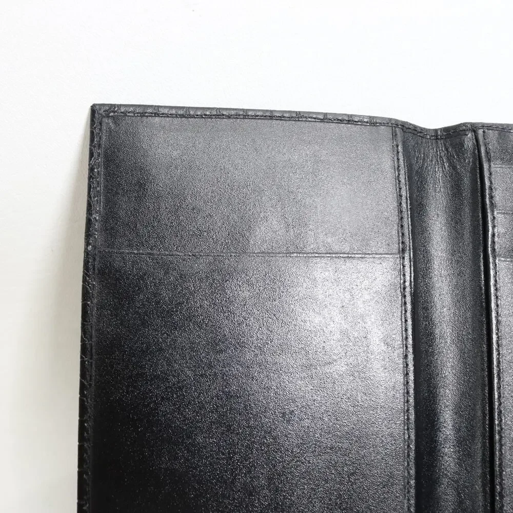 Decasso Passport Wallet Folio Black Croc Embossed Leather Cards Docs